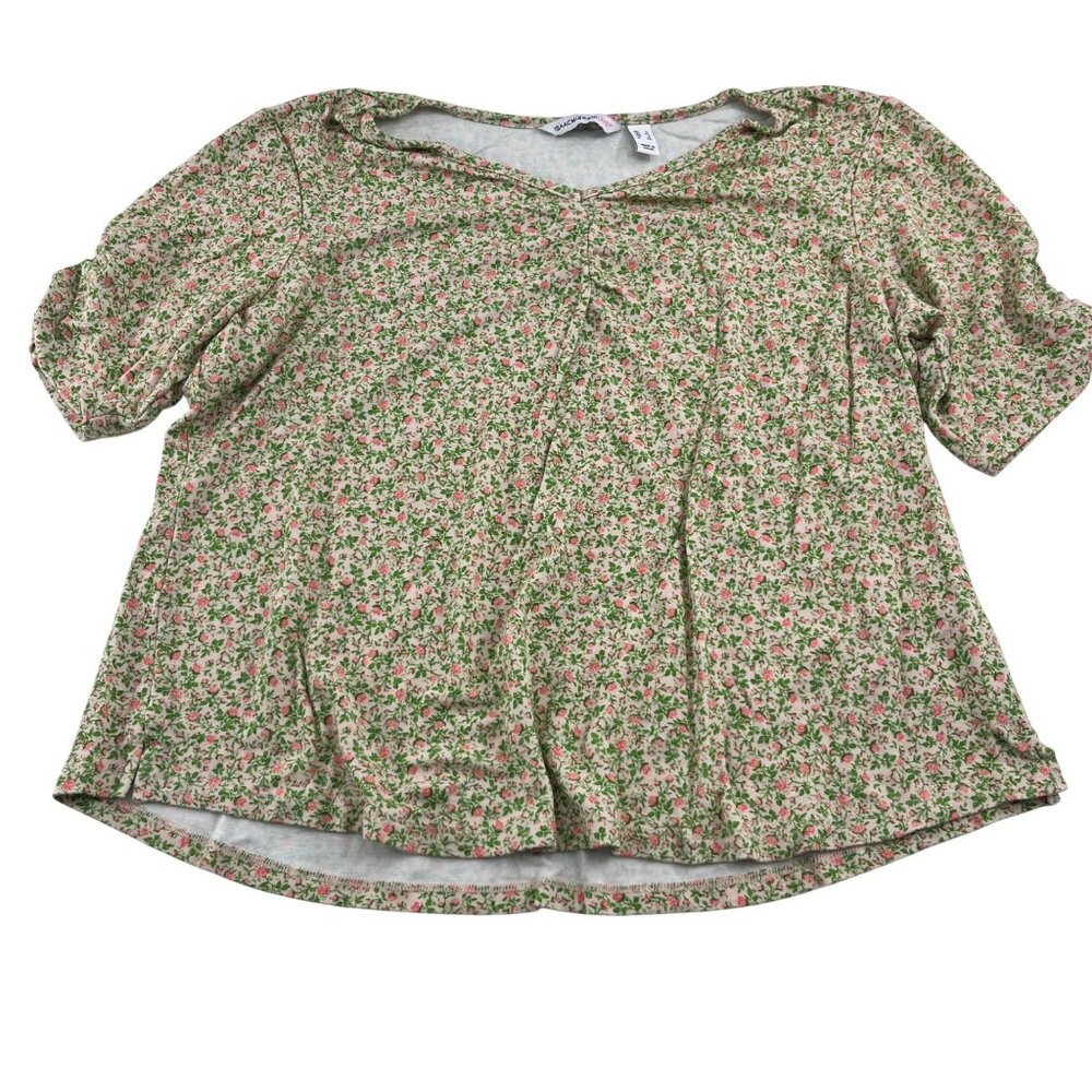 Isaac Mizrahi Live Womens XL Floral Print‎ Top Green & Pink